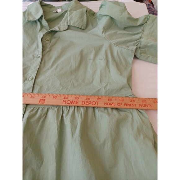 Crown & Ivy green tiered midi dress XL cotton stretch puff sleeves boho cottage - Picture 9 of 12